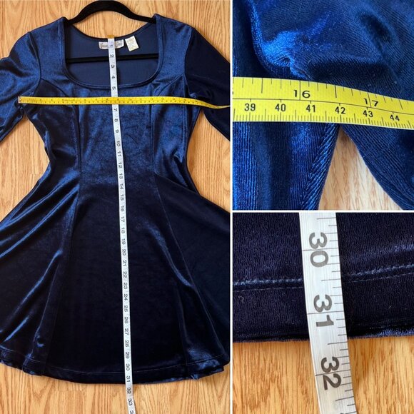 Y2K Jumping Joy Blue Velvet Dress Sz M Long Sleeve - Picture 6 of 8